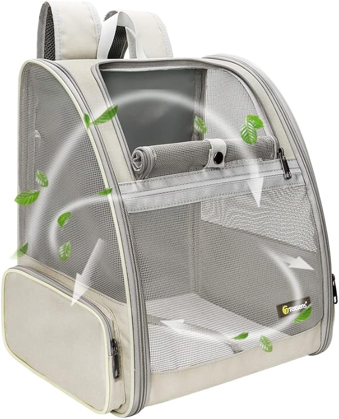 Texsens Pet Backpack Carrier for Small Cats Dogs | Ventilated Design, Safety Straps, Buckle Support, Collapsible | Designed for Travel, Hiking &amp; Outdoor Use (Creamy White)