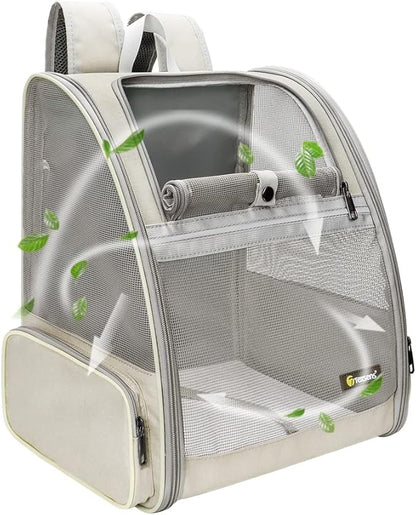 Texsens Pet Backpack Carrier for Small Cats Dogs | Ventilated Design, Safety Straps, Buckle Support, Collapsible | Designed for Travel, Hiking &amp; Outdoor Use (Creamy White)