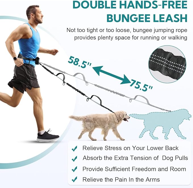 Hands Free Dog Leash with Pouch, Double Leash for Two Dogs, Retractable Dog Leashes with Double Padded Handles, for Running, Walking Accessories
