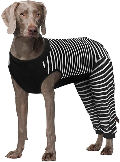 Kuoser Dog Recovery Suit, Anti Licking Dogs Rear Leg Sleeve, Abdominal Dog Surgical Suit with Pants Cover Protect Wounds, Dogs Elbow Protector Soft Pet Surgery Onesie Cone Alternative, Black 4XL