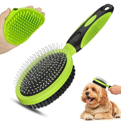 2PCS Pet Grooming Tools - Double-Sided Brush for Shedding and Bathing, Suitable for Short/Long Haired Dogs Cats and Horses, Deshedding Dog Brush, Mane &amp; Tail Combs for Horses - Pet Supplies (Green)