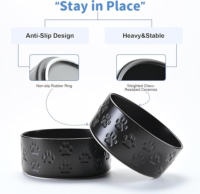 SPUNKYJUNKY Ceramic Dog and Cat Bowls 2 Pack, 6.1&