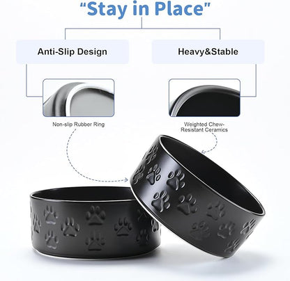 SPUNKYJUNKY Ceramic Dog and Cat Bowls 2 Pack, 6.1&