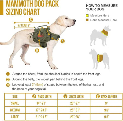 OneTigris Dog Backpack for Medium &amp; Large Dogs, Nylon Backpack for Dogs Tactical Pet Backpack with Side Pockets for Hiking Walking Training Running (Green, Large)