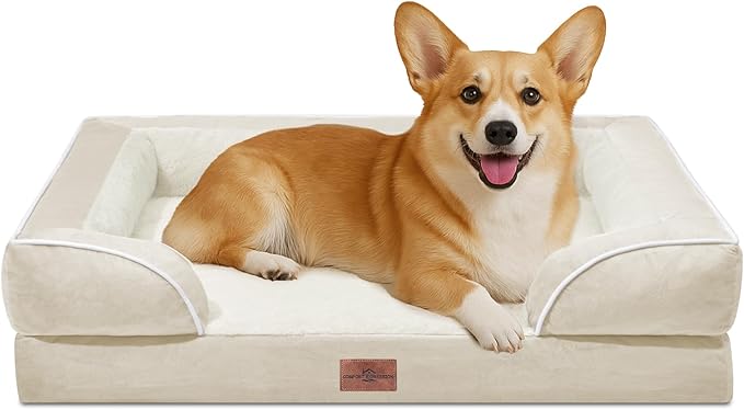 Comfort Expression Medium Dog Beds Waterproof Orthopedic Foam Dog Sofa Beds for Medium Large Dogs Comfy Pet Bed with Washable Removable Cover &amp; Non-Slip Bottom(Medium,Beige)