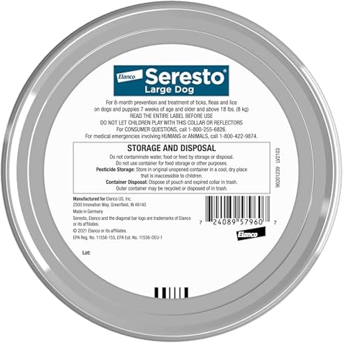Seresto Large Dog Vet-Recommended Flea &amp; Tick Treatment &amp; Prevention Collar for Dogs Over 18 lbs. | 8 Months Protection