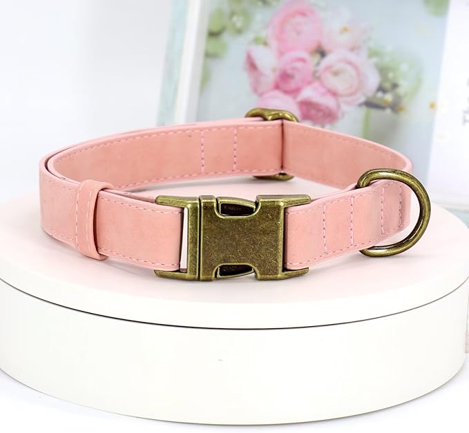 Didog Soft PU Leather Dog Collar, Stylish Quick Released Dog Collar for Large Dogs, Easy Clean Adjustable Pet Collar for Daily Walking, Pink, L Fit 15-23" Neck