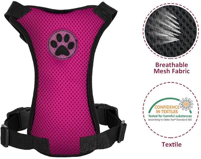 Lukovee Dog Seat Belt for Car, Adjustable Dog Car Harness for Large Medium Small Dogs, Soft Padded &amp; Breathable Mesh Dog Seatbelt with Car Vehicle Connector Strap (Rose Red,Large)