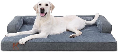 KSIIA Orthopedic Dog Bed for Extra Large Dog，Washable Pet Sofa with U-Shaped Bolster Removable Waterproof Cover Non-Slip Bottom and Egg-Crate Orthopedic Foam Pet Couch Bed, 47 x 32 Inch, Dark Gray
