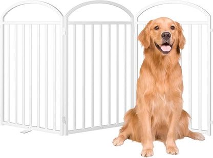 3 Panles Full Matel Freestanding Dog Gates with Door, 72"Extra Wide 32"Tall Free Standing Dog Pet Gate for Indoor &amp; Outdoor. Foldable Pet Fences for Doorways, House, Stairs, Porch, Deck, Yard