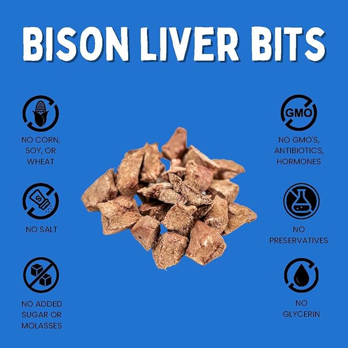 Grass-Fed Bison Liver Bits Cat Treats (Pack of 3) - Single Ingredient, High Protein Cat Food Snacks, Grain Free &amp; Made in USA, with Taurine, Iron &amp; Zinc for Healthy Cats
