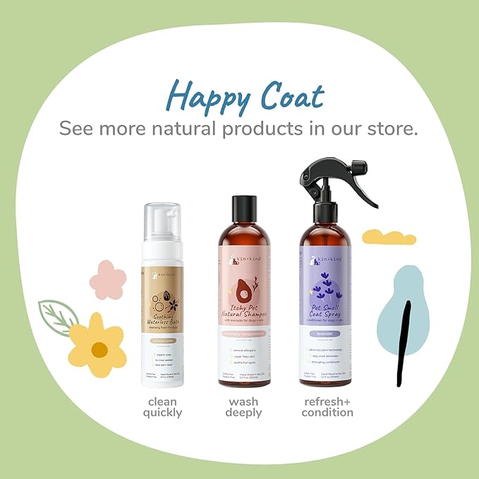 kin+kind Dog Deodorizing Spray - Safe, Natural, &amp; Easy to Use Pet Odor Eliminator, Premium Cat/Dog Detangler Spray Formula Made w/Aloe, Dog Deodorizer for Smelly Dogs/Cats Made in The USA (12 fl oz)