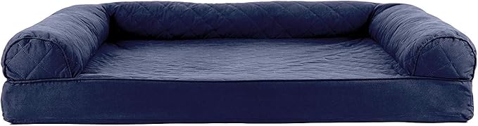 Furhaven Cooling Gel Dog Bed for Large Dogs w/ Removable Bolsters &amp; Washable Cover, For Dogs Up to 95 lbs - Quilted Sofa - Navy (Blue), Jumbo/XL