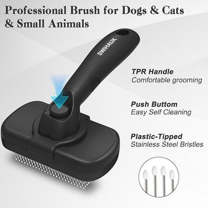 Swihauk Self Cleaning Slicker Brush for Dogs &amp; Cats - Skin Friendly Deshedding and Grooming Brush for Haired Pets, Pet Supplies Accessory, Black