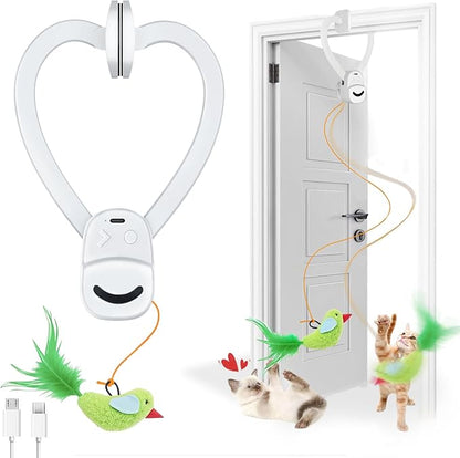 Interactive Cat Toys for Indoor Cats Automatic Electric Flying Bird Feather Wand Toy - Best Kitten &amp; Adult Cat Enrichment Stimulation Toy Hanging Electric Kitty Toys for Bored Cats（White）