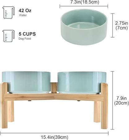 SPUNKYJUNKY Elevated Dog Bowls Ceramic, 7.3&