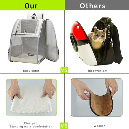 Texsens Pet Backpack Carrier for Small Cats Dogs | Ventilated Design, Safety Straps, Buckle Support, Collapsible | Designed for Travel, Hiking &amp; Outdoor Use (Creamy White)