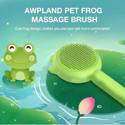 Self-Cleaning Dog &amp; Cat Slicker Brush, Skin Friendly Deshedding Grooming Tool for Long or Short Haired Dogs Cats Rabbits, Dog Shedding Brush with Release Button - Frog