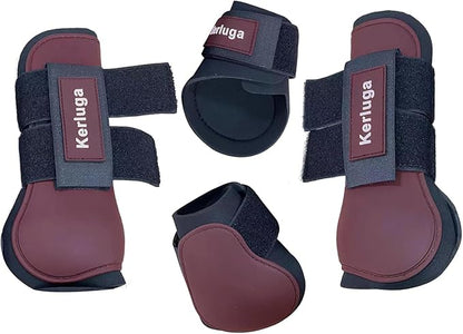 Horse Tendon Boots Set of 4 Open Front &amp; Fetlock Boot for Horses Professional Sport Protection Impact-Absorbing Equine Leg Support for Jumping, Riding, Training (Wine Red, Full)