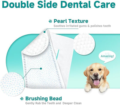 Pet Dental Finger Wipes for Dogs &amp; Cats, Dog Teeth Cleaning Wipes Tooth Brushing Kit by Remove Plaque and Tartar &amp; Freshens Breath Buildup No-Rinse Dog Finger Toothbrush