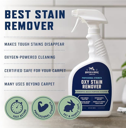 Rocco &amp; Roxie Oxy Stain Remover - Oxygen Powered Carpet Cleaner Spray - Spot Cleaner for Upholstery, Couch, Laundry, Rug, Clothes, Car Seat, Mattress, Sofa, and More. - Pet &amp; Baby Stains