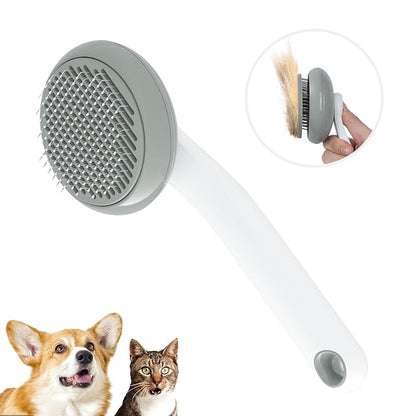 Cat Brush for Shedding, Pet Grooming Self Cleaning Slicker Brush for Cats &amp; Dogs, Grey