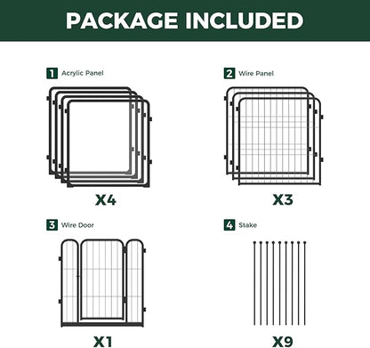 FXW Homeplus Unleashed Indoor Dog Playpen - Stress-Free and Safe Play, Heavy Duty 24 Inch 4 Acrylic Panels + 4 Wire Panels Dog Pen for Puppy and Small Dogs, Black│Patented