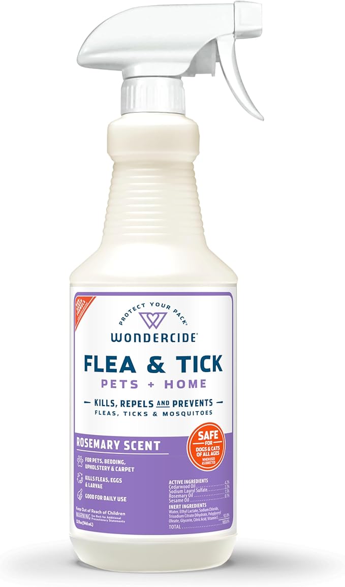 Wondercide - Flea, Tick &amp; Mosquito Spray for Dogs, Cats, and Home - Flea and Tick Killer, Control, Prevention, Treatment - with Natural Essential Oils - Pet and Family Safe - Rosemary 32 oz