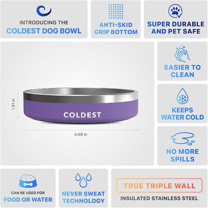 Coldest Dog Bowl - Anti Rust Metal, Non Slip, 3 Layers Insulated Stainless Steel Dog Bowls - Spill Proof &amp; Heavy Duty - Water Bowl for Dogs, Cats &amp; Pets, Dish Washer Safe (21 oz, Galaxy Purple)