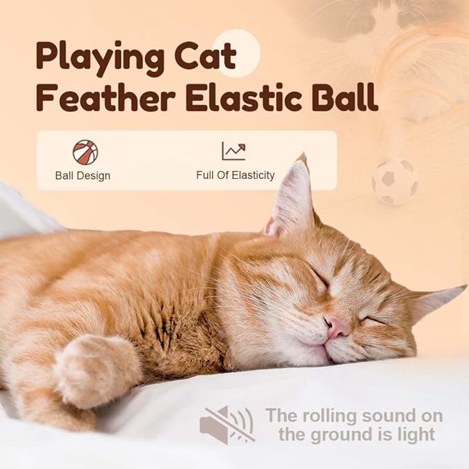 2025 New Interactive Cat Feather Ball Toy Set - Elastic Bouncy Cat Toys with Feather Tails, Silicone Rolling Balls for Indoor Cats &amp; Kitten Exercise, Safe &amp; Fun Play (1 Set)