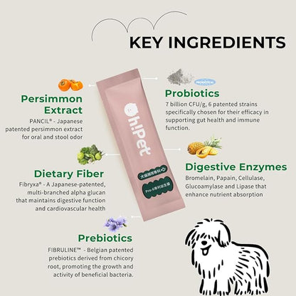 Oh!Pet® 5-in-1 Digestive Probiotics – 7B CFU Powder for Dogs &amp; Cats with Prebiotics &amp; Enzymes (Codfish, 30 Packets)