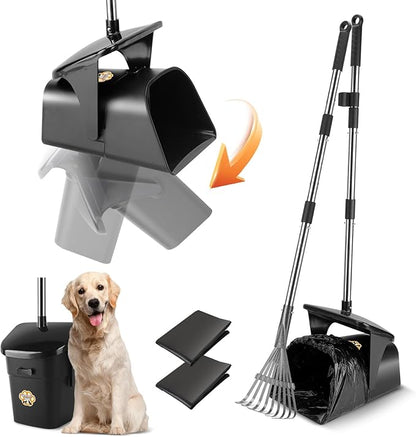 Pooper Scooper for Large Dogs Heavy Duty Swivel Bin &amp; Rake with 20 Waste Bag for Large Medium Small Dogs, Easy to Clean Pet Waste Use on Grass, Dirt, Gravel or Flats