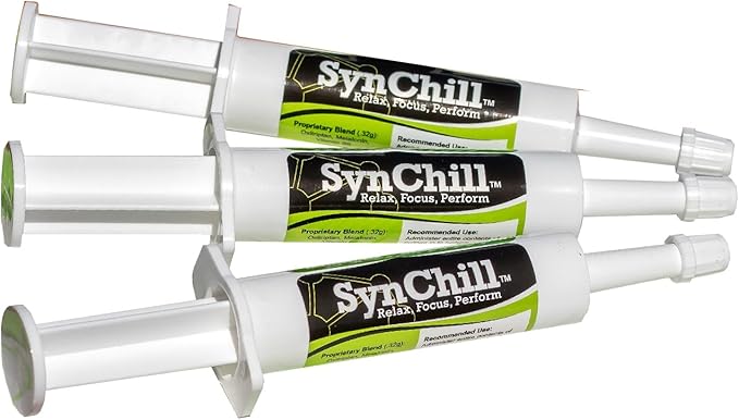 SynChill Oral Horse Calming Gel, 100% Natural &amp; Nutritional Supplement, Lab Proven Results, Designed for Focus &amp; Performance, Approved by Olympic Professionals &amp; Veterinarians, Made in USA - 3-Pack