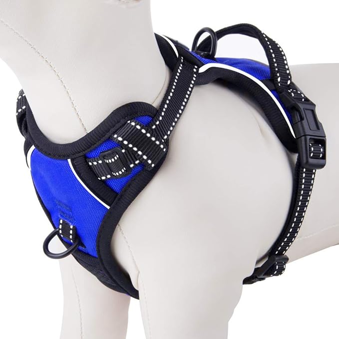 PHOEPET No Pull Dog Harnesses for Small Puppies Reflective Adjustable Front Clip Vest with 2 Metal Leash Attachment Hooks Soft Handle [Over The Head Design](L, Royal Blue)