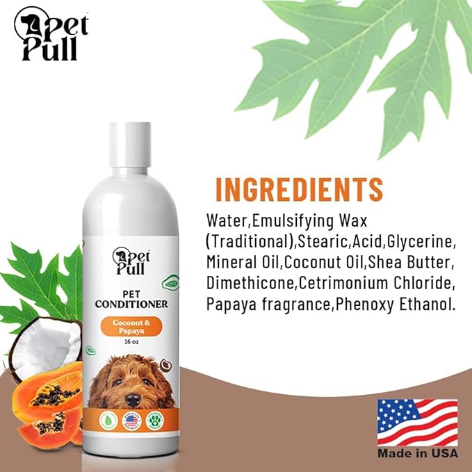 Dog Conditioner Puppy Essentials - Moisturizing Conditioner for Dogs with Coconut and Papaya Scent - Plant Based Dog Bath Supplies Detangle and Revive Pet&