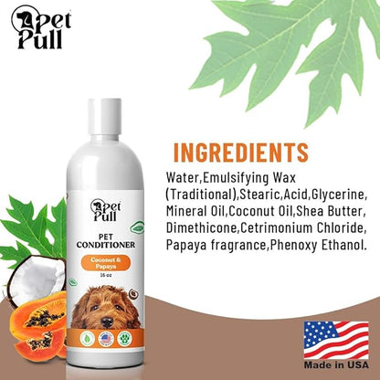 Dog Conditioner Puppy Essentials - Moisturizing Conditioner for Dogs with Coconut and Papaya Scent - Plant Based Dog Bath Supplies Detangle and Revive Pet&