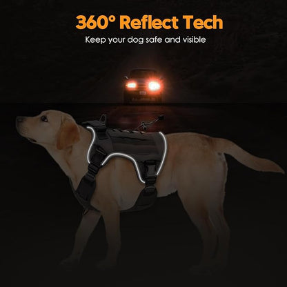 Heavy-Duty Tactical Dog Harness for Large Dogs, No Pull Adjustable Reflective Pet Vest with Molle System, K9 Military-Grade Control for Service Training, Outdoor &amp; 10+ Breeds, Gray, Large