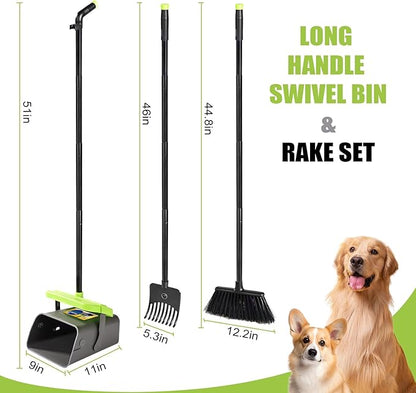 Pooper Scooper Swivel Bin &amp; Rake Kit with 35 Bags – 46" Long Handle Heavy Duty Dog Poop Scooper with Bag Attachment, Yard Pet Waste Cleanup Tool for Large Medium Small Dogs