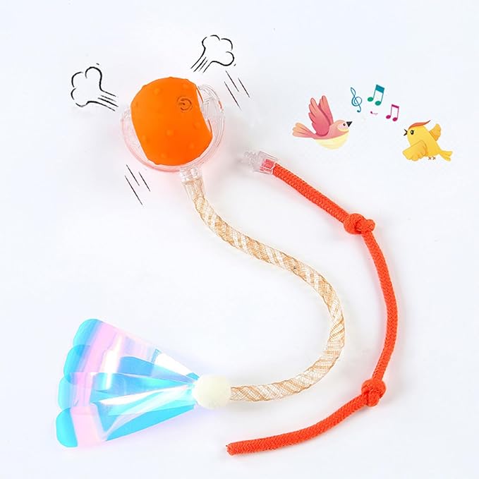 Interactive Cat Toys Ball for Indoor Cats, Automatic Agile Rolling Cat Ball with Elastic Mesh Tail, Bird Chirping &amp; Motion Activated, 2 Tail Accessories, Kitten Toy for Bored (Orange)