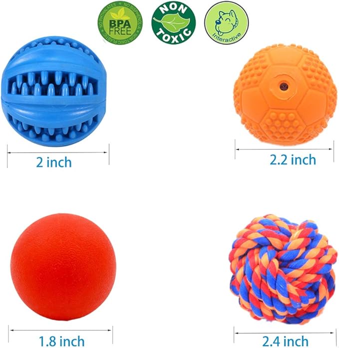 Puppy Balls - Pack with Different Functions &amp; Teething Toys for Small Dogs, Squeaky Dog Balls, Rubber Chew Toys for Enrichment