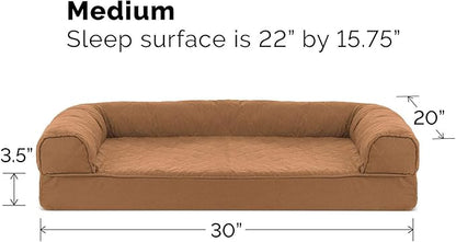 Furhaven Orthopedic Dog Bed for Medium/Small Dogs w/ Removable Bolsters &amp; Washable Cover, For Dogs Up to 35 lbs - Quilted Sofa - Toasted Brown, Medium