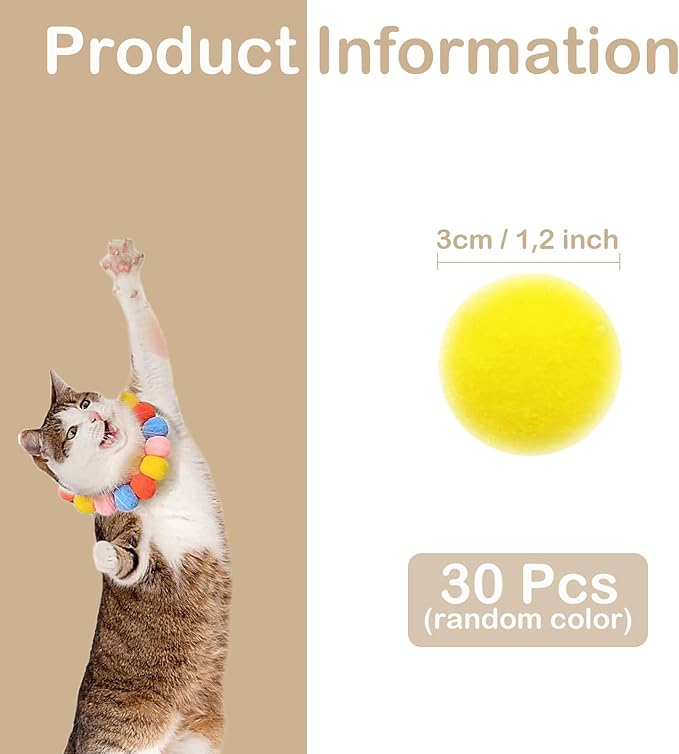 Cat Toy Balls, 30Pcs Premium Soft Pom Pom Balls for Kittens, 1,2&