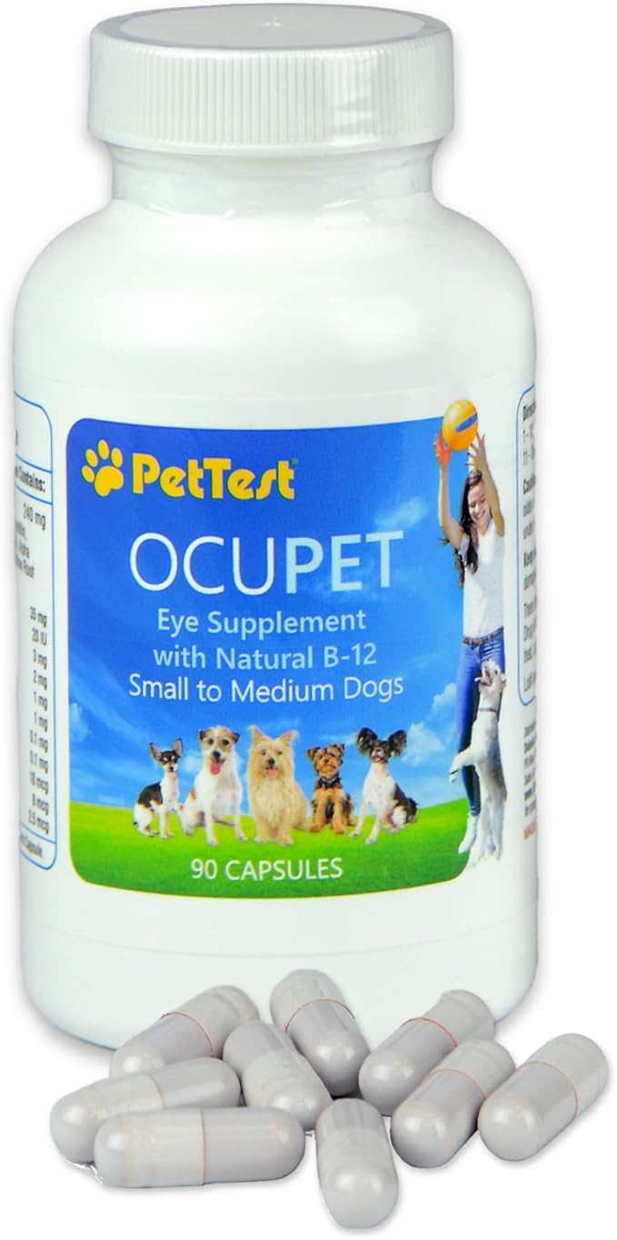 Ocupet Advanced Vision &amp; Eye Health Supplement for Cats &amp; Small-Medium Dogs, Packed with Natural B12, Grape Seed Extract &amp; Lutein to Support Pets with Diabetes or Eye Related Conditions-90 Capsules