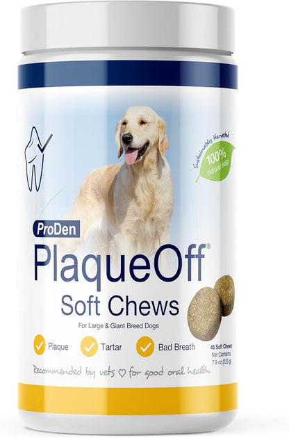 ProDen PlaqueOff Soft Chews with Natural Kelp - for Large &amp; Giant Breed Dogs - Supports Normal, Healthy Teeth, Gums, and Breath Odor in Dogs - 45 Soft Chews