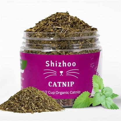 Catnip for Cats with Leaves and Flowers 100% Natural and Organic Catnip Premium Cat Nip for Cats &amp; Kittens Used as a Snack or Refillable Catnip Treats for Cats (1/2 Cup, 2 Ounces)