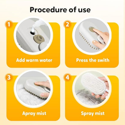 3-In-1 Rechargeable Steamy Cat Brush, Deep Cleaning &amp; Hair Removal System with Rotating Handle, 360° Massage for Cats &amp; Dogs (White)