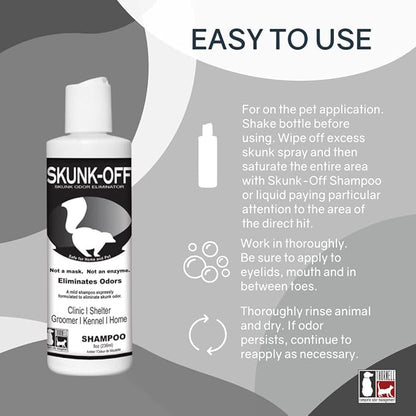 Skunk Off Pet Shampoo – Ready to Use Skunk Odor Remover for Dogs, Cats, Home, Carpet, Car &amp; More – Non-Enzymatic Skunk Shampoo Dogs – Pet Odor Eliminator for Skunk Odor (8 oz)