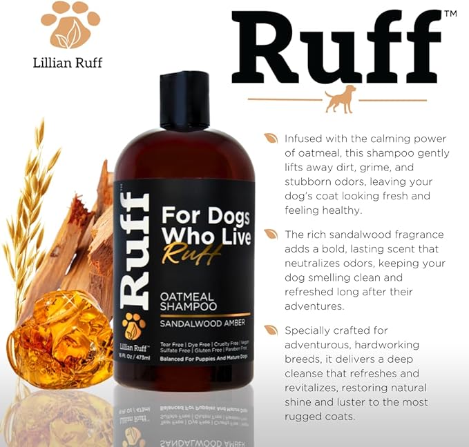 Ruff by Lillian Ruff Oatmeal Dog Shampoo &amp; Conditioner with Aloe &amp; Coconut Oil | Relieves Itching &amp; Hot Spots | Moisturizing &amp; Deodorizing | Safe for Puppies | USA Made