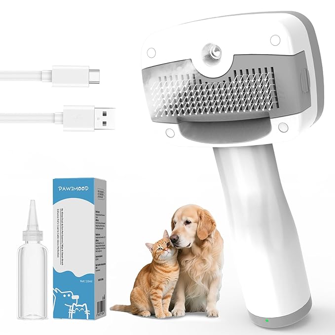 5 in 1 Pet Steam Brush for Dogs &amp; Cats – Self Cleaning, 3 Pet Brush for Smoothing, Dematting, Thinning – Shedding, Grooming &amp; Hair Removal, Includes Shampoo &amp; Storage Case (7.2"-pinbrush)