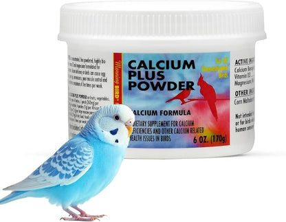 Morning Bird Calcium Plus Powder for Birds 6 oz – Calcium Carbonate Powder with Magnesium Glycinate &amp; Vitamin D – Bone Strength &amp; Immune Support Supplement – Calcium Formula for All Bird Sizes